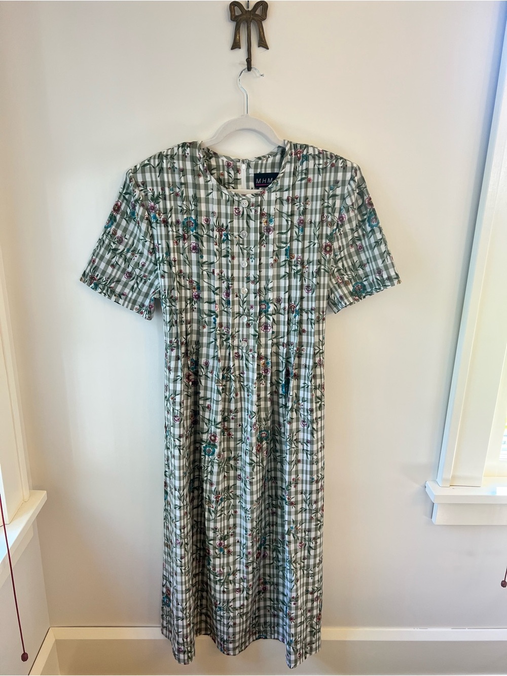 Vintage M.H.M. Melissa Harper Floral Gingham Maxi Dress Size 16 Cottagecore